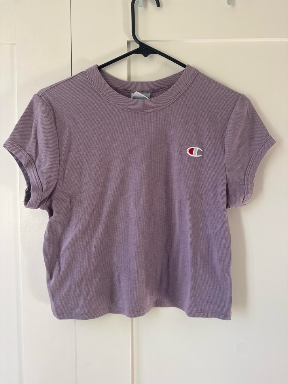 Champion Lilac Crewneck Cropped Tee with Small Logo
